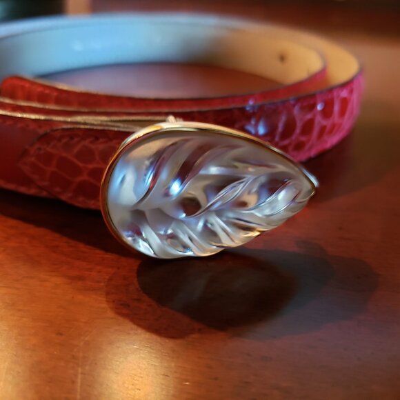 Lalique Paris Crystal Buckle Belt Red Glazed Exotic Leather 40” Original main image 13